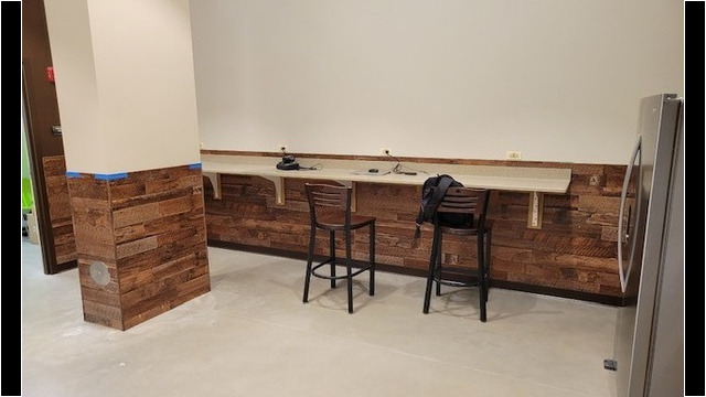 Staff kitchen with outlets at each seat