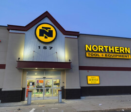 Exterior of Northern Tool in the early evening