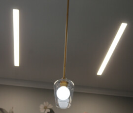 Recessed lighting and hanging light fixture at Phase 3 Brewing